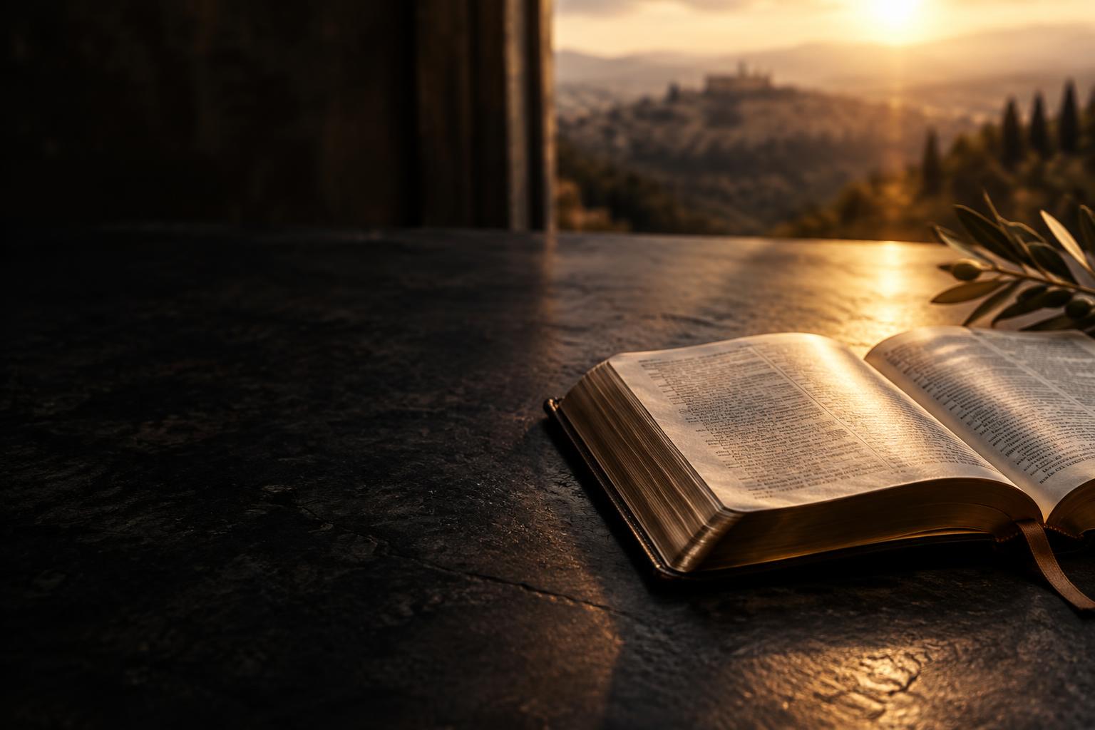 Open Bible in the evening light